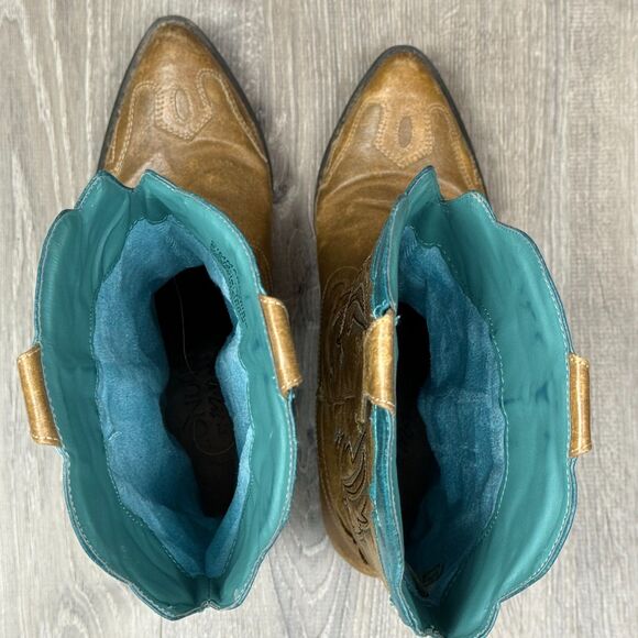Coconuts by Matisse Western Cowboy Boots 8.5 Tan Teal Embroider Cimmaron Cowgirl - Picture 6 of 11